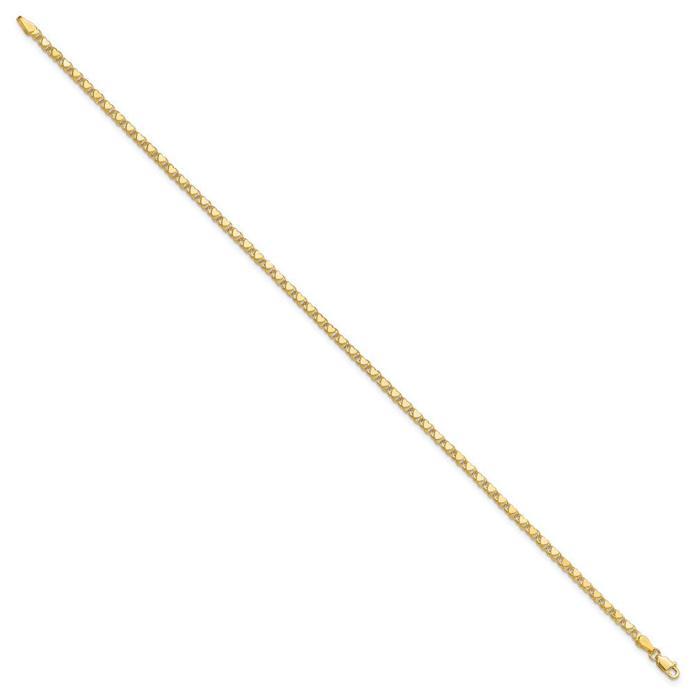 10K Gelbgold Poliert Doppelt-sided Herz 7 Zoll Armband