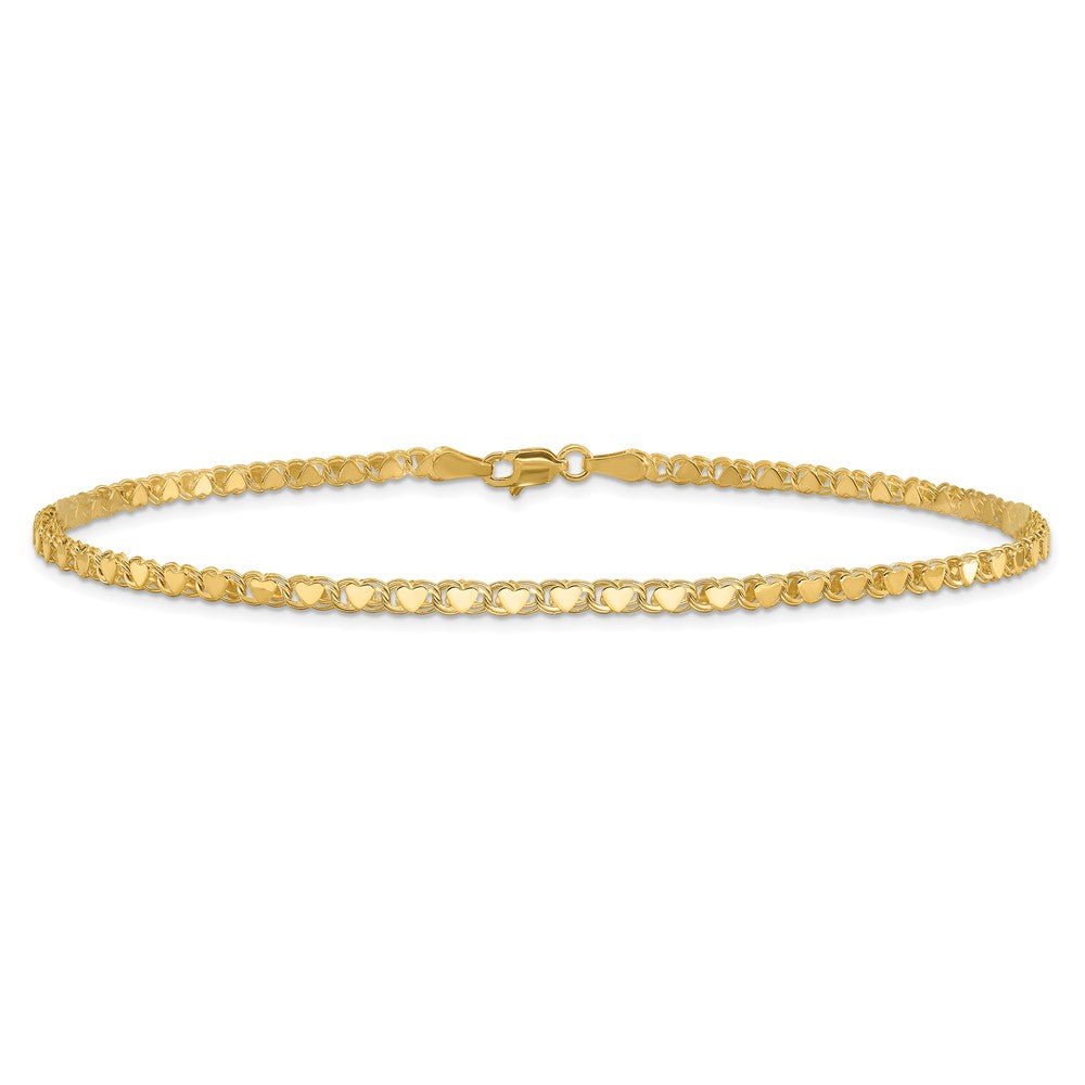 10K Gelbgold Poliert Doppelt-sided Herz 7 Zoll Armband