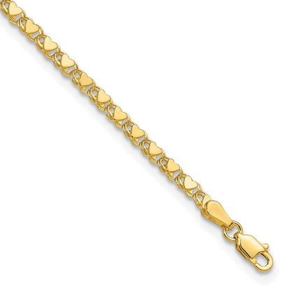 10K Gelbgold Poliert Doppelt-sided Herz 7 Zoll Armband