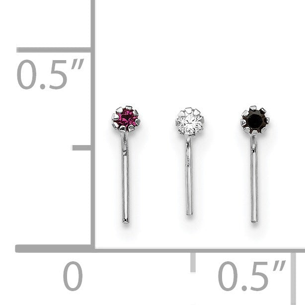 10K Weißgold 1.5mm Set Of 3 Zirkonia Nasen Studs