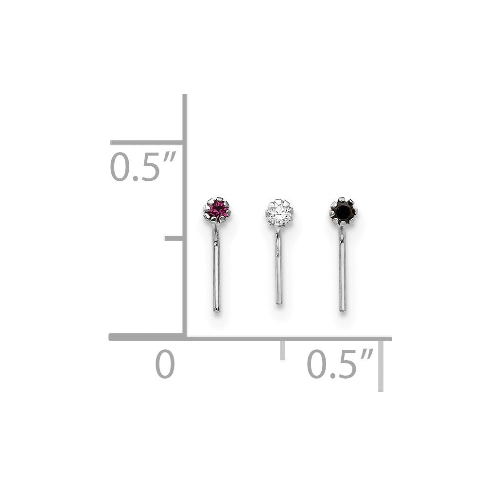 10K Weißgold 1.5mm Set Of 3 Zirkonia Nasen Studs