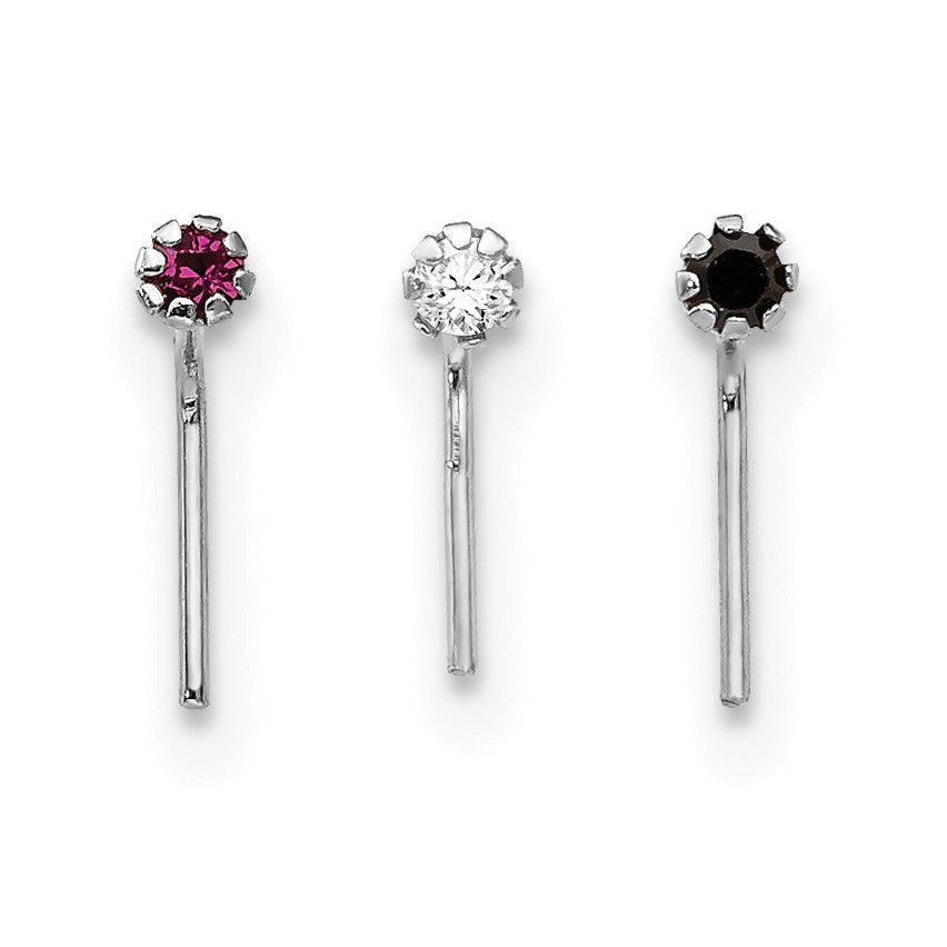 10K Weißgold 1.5mm Set Of 3 Zirkonia Nasen Studs