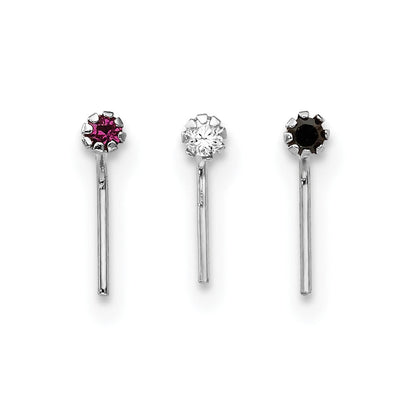 10K Weißgold 1.5mm Set Of 3 Zirkonia Nasen Studs