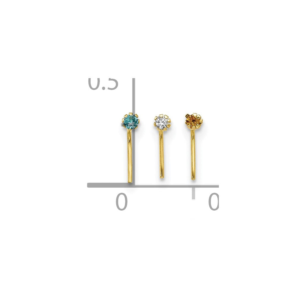 10K Gelbgold 1.5mm Set Of 3 Zirkonia Nasen Studs