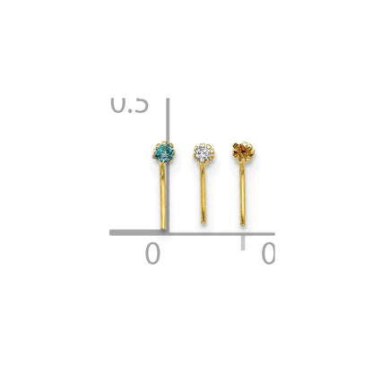 10K Gelbgold 1.5mm Set Of 3 Zirkonia Nasen Studs