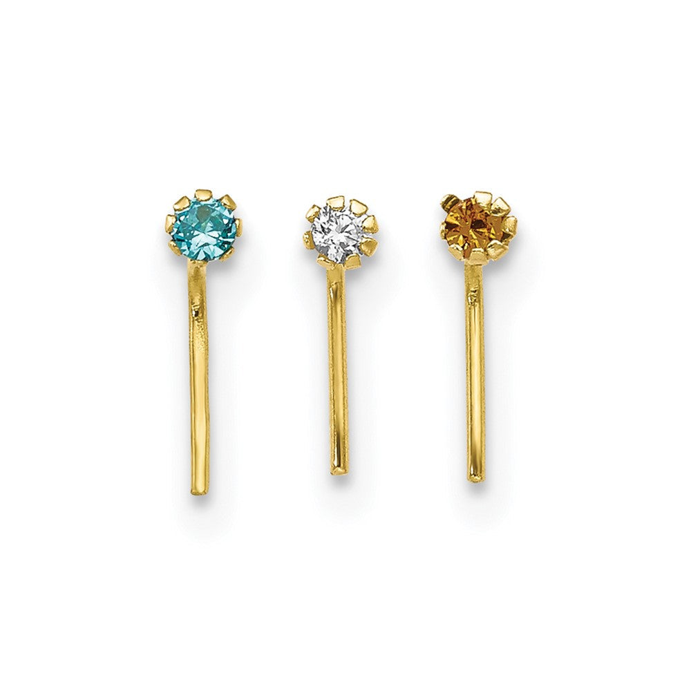 10K Gelbgold 1.5mm Set Of 3 Zirkonia Nasen Studs