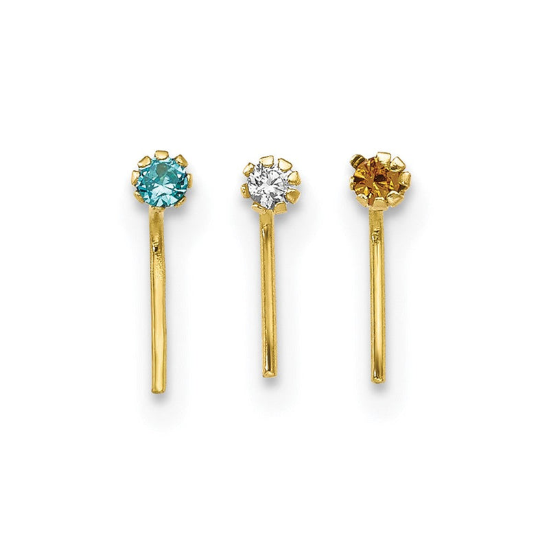 10K Gelbgold 1.5mm Set Of 3 Zirkonia Nasen Studs