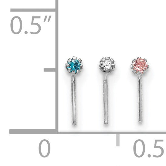 10K Weißgold 1.5mm Set Of 3 Zirkonia Nasen Studs