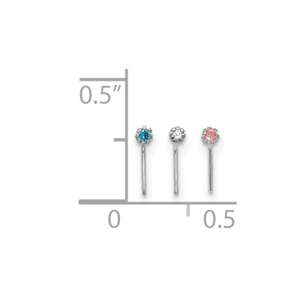 10K Weißgold 1.5mm Set Of 3 Zirkonia Nasen Studs