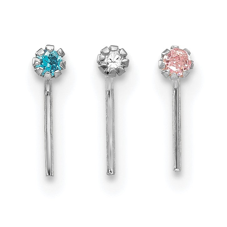 10K Weißgold 1.5mm Set Of 3 Zirkonia Nasen Studs