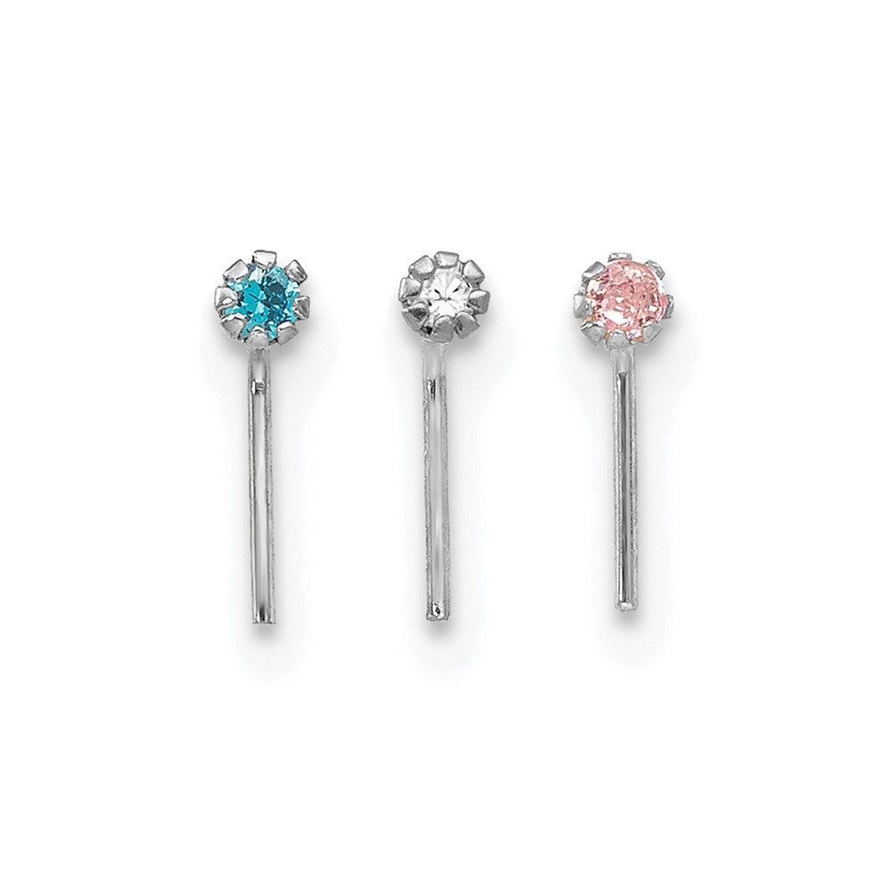 10K Weißgold 1.5mm Set Of 3 Zirkonia Nasen Studs