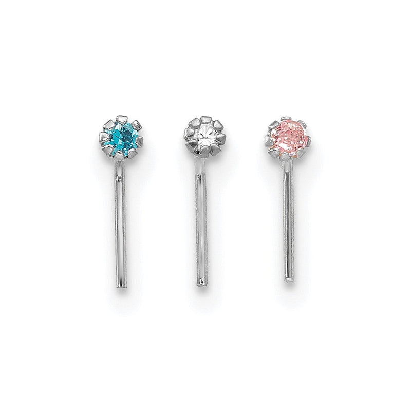 10K Weißgold 1.5mm Set Of 3 Zirkonia Nasen Studs