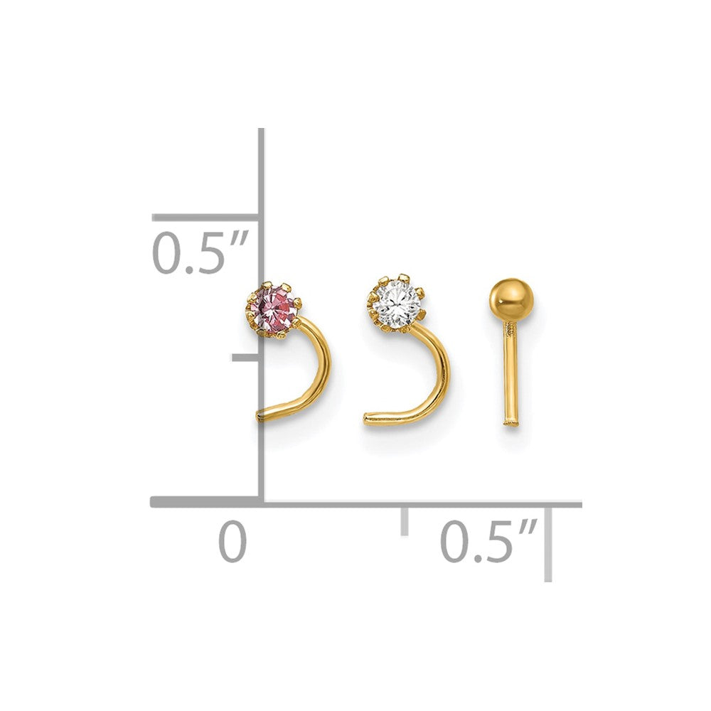 10K Gelbgold Set Of 3 Zirkonia Nasen Studs