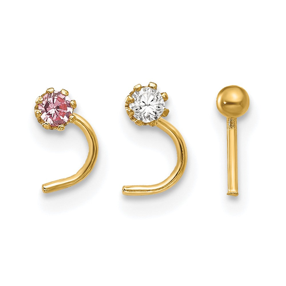 10K Gelbgold Set Of 3 Zirkonia Nasen Studs