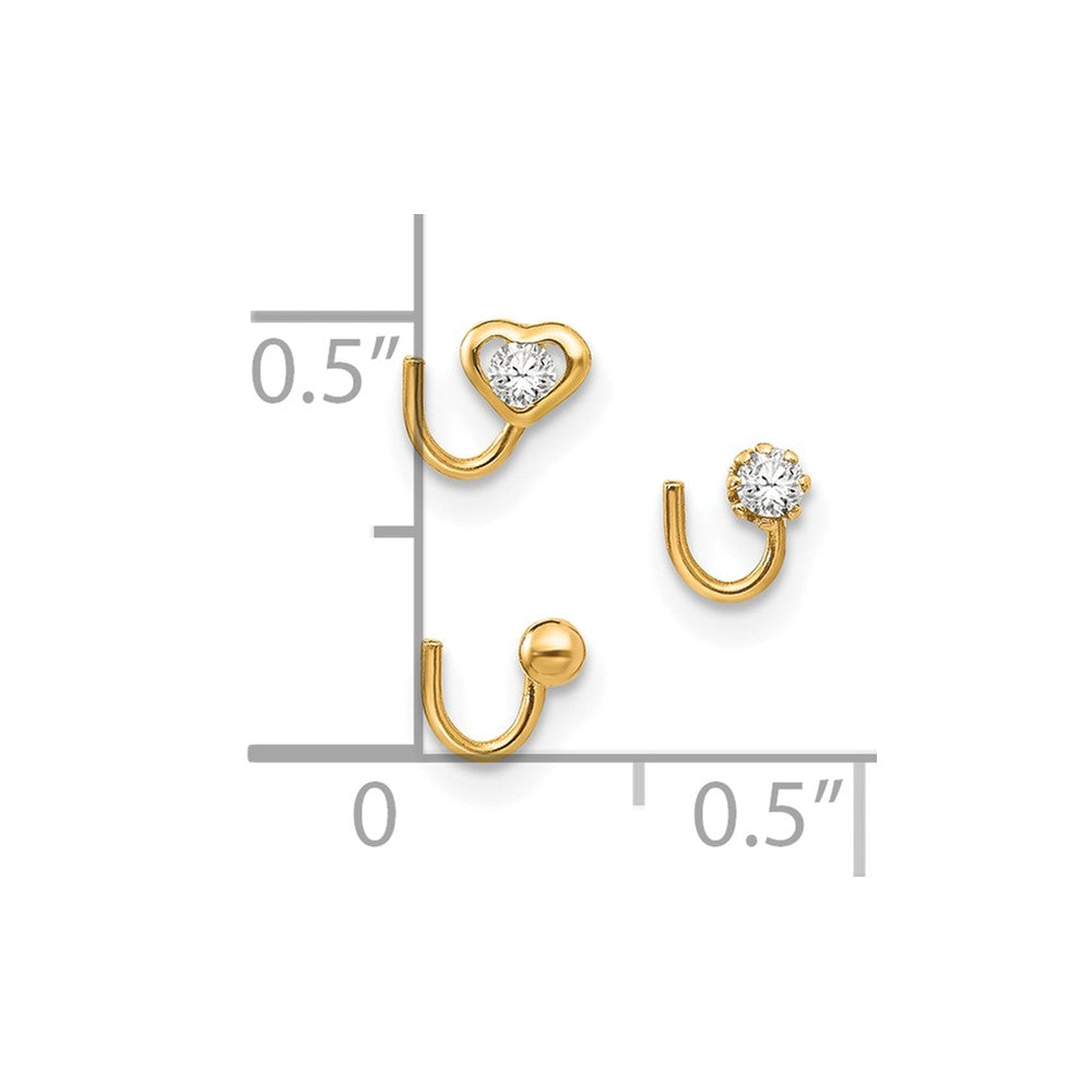 10K Gelbgold Set Of 3 Zirkonia Nasen Studs