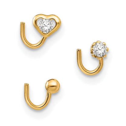 10K Gelbgold Set Of 3 Zirkonia Nasen Studs