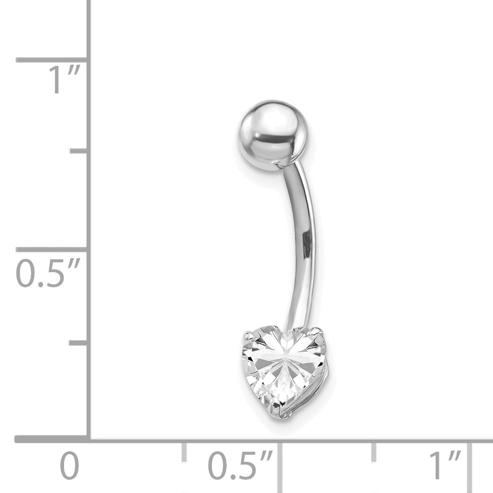 10K Weißgold mit 6x6 Zirkonia Herz Belly Hängend