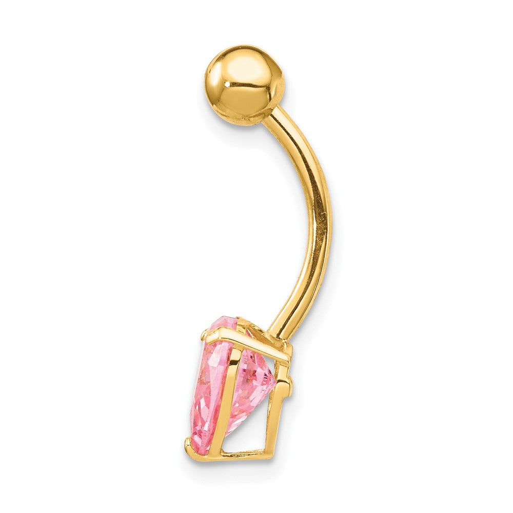 10K Gelbgold mit 8mm Rosa Zirkonia Herz Belly Hängend