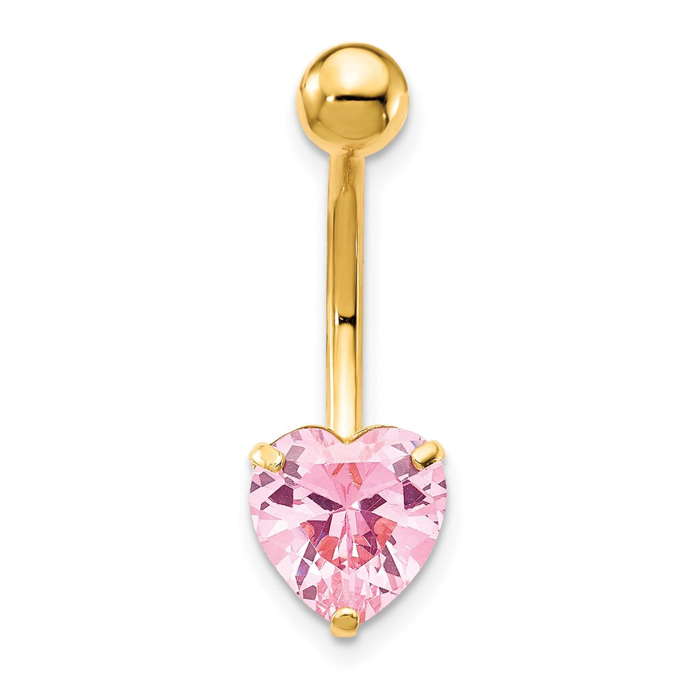 10K Gelbgold mit 8mm Rosa Zirkonia Herz Belly Hängend