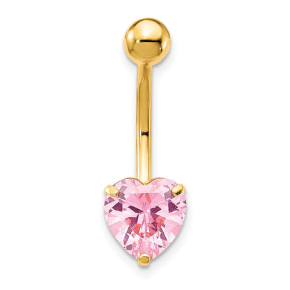 10K Gelbgold mit 8mm Rosa Zirkonia Herz Belly Hängend