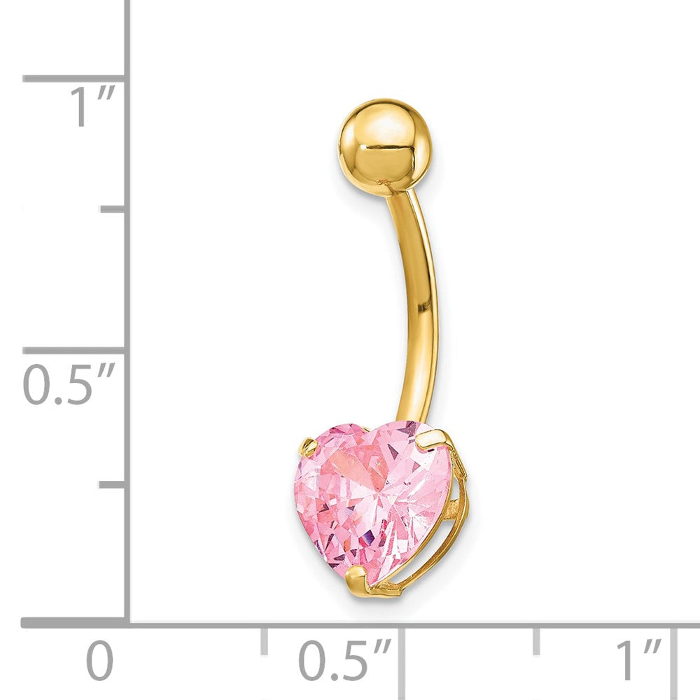 10K Gelbgold mit 8mm Rosa Zirkonia Herz Belly Hängend