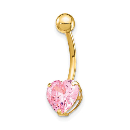 10K Gelbgold mit 8mm Rosa Zirkonia Herz Belly Hängend