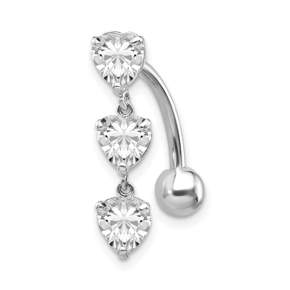 10K Weißgold 5mm Zirkonia Herz Belly Hängend