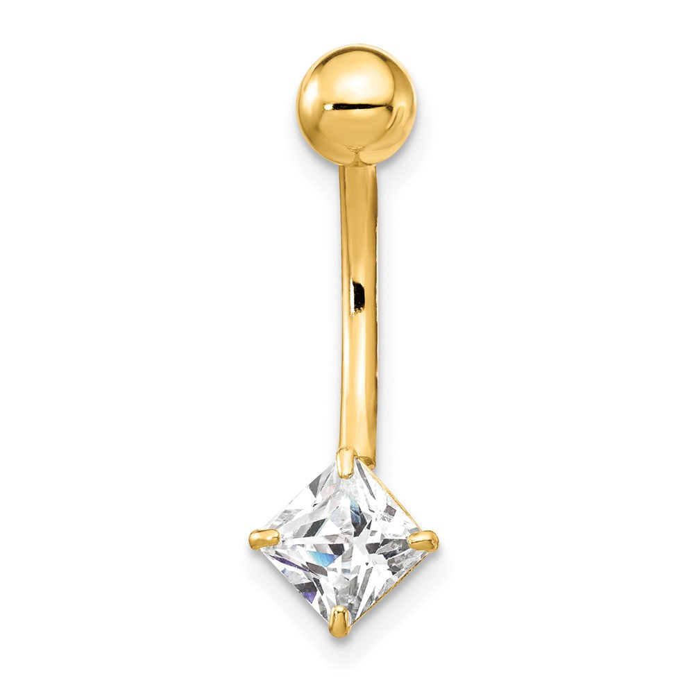 10K Gelbgold mit 5mm Quadratisch Zirkonia Belly Hängend