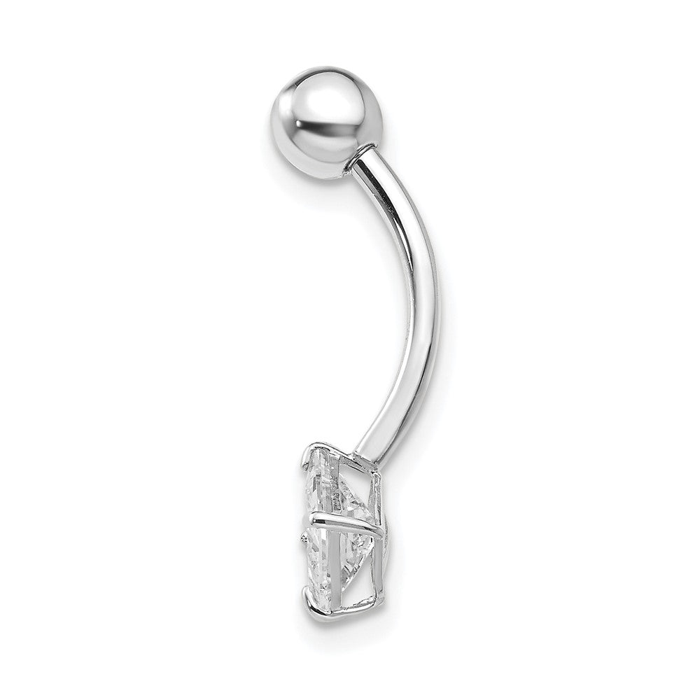 10K Weißgold mit 5mm Quadratisch Zirkonia Belly Hängend