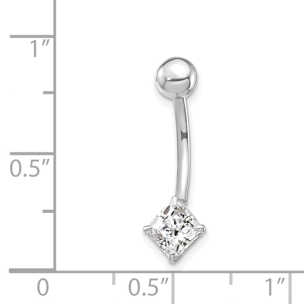 10K Weißgold mit 5mm Quadratisch Zirkonia Belly Hängend