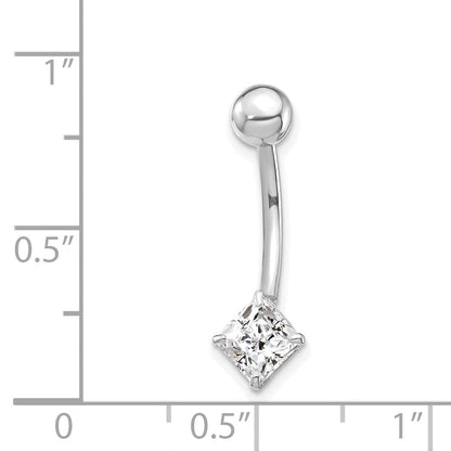 10K Weißgold mit 5mm Quadratisch Zirkonia Belly Hängend