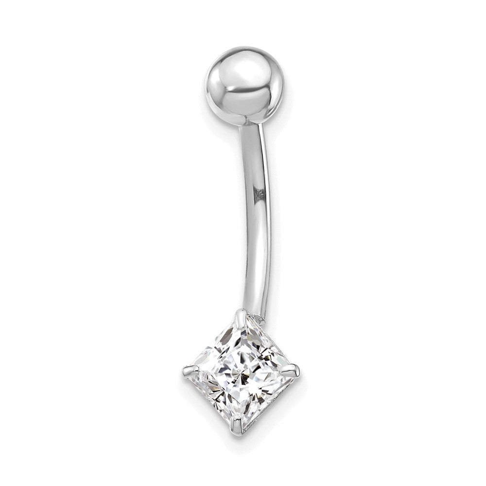 10K Weißgold mit 5mm Quadratisch Zirkonia Belly Hängend