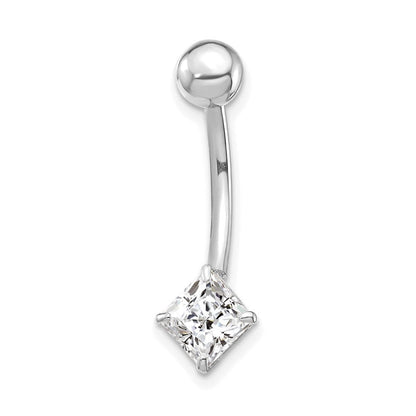 10K Weißgold mit 5mm Quadratisch Zirkonia Belly Hängend