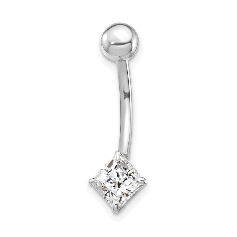 10K Weißgold mit 5mm Quadratisch Zirkonia Belly Hängend