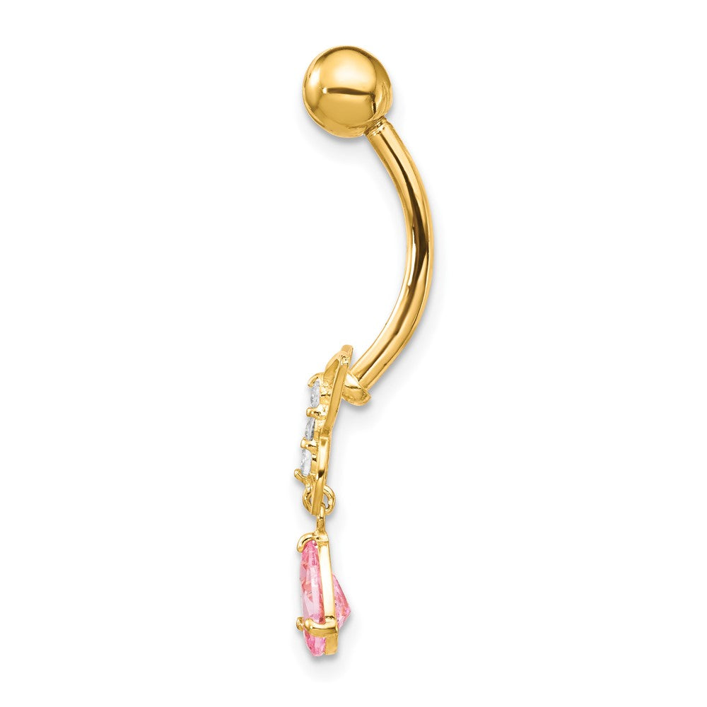 10K Gelbgold mit Hängend Schmetterling/pink Zirkonia Belly Hängend