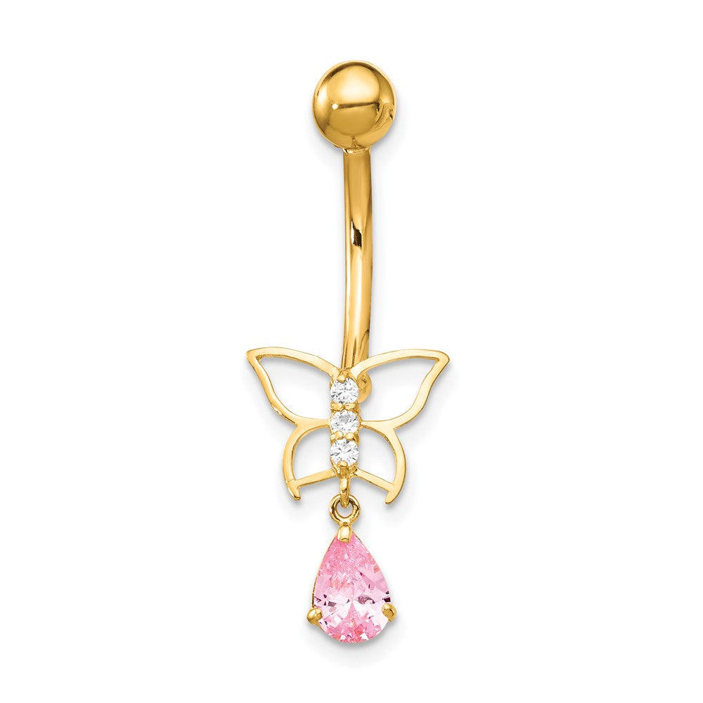 10K Gelbgold mit Hängend Schmetterling/pink Zirkonia Belly Hängend