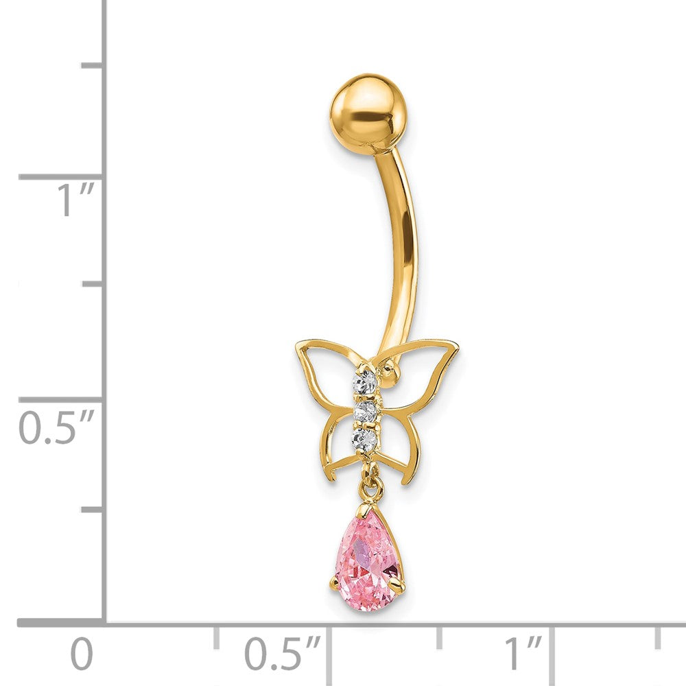 10K Gelbgold mit Hängend Schmetterling/pink Zirkonia Belly Hängend