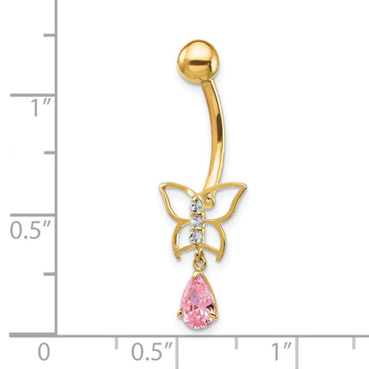 10K Gelbgold mit Hängend Schmetterling/pink Zirkonia Belly Hängend