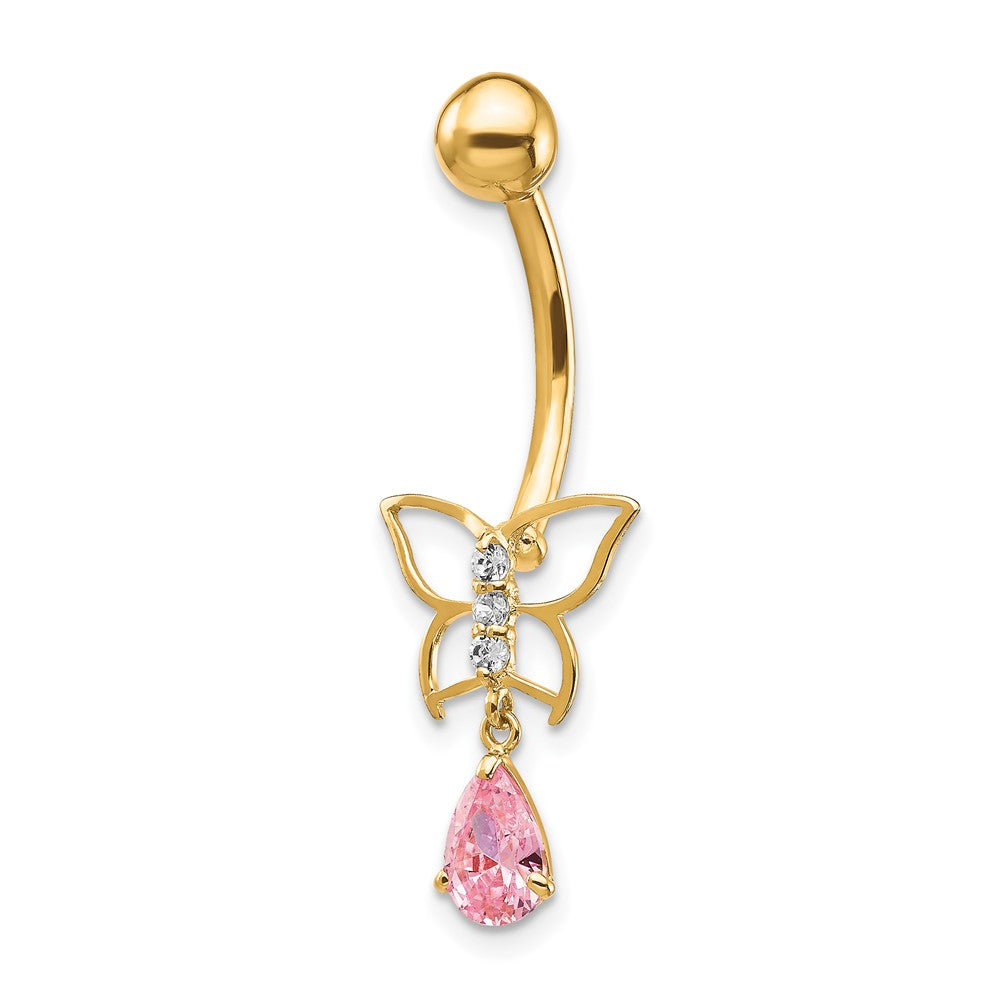 10K Gelbgold mit Hängend Schmetterling/pink Zirkonia Belly Hängend