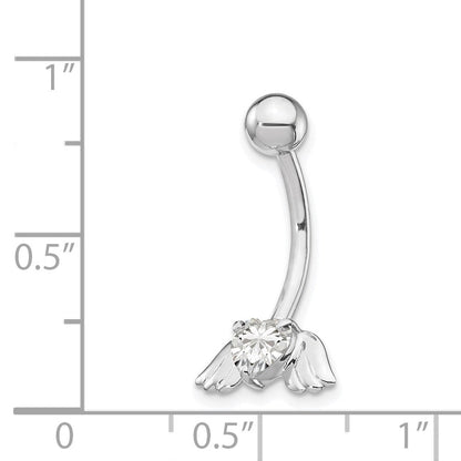 10K Weißgold mit Zirkonia Herz/angel Flügel Belly Hängend