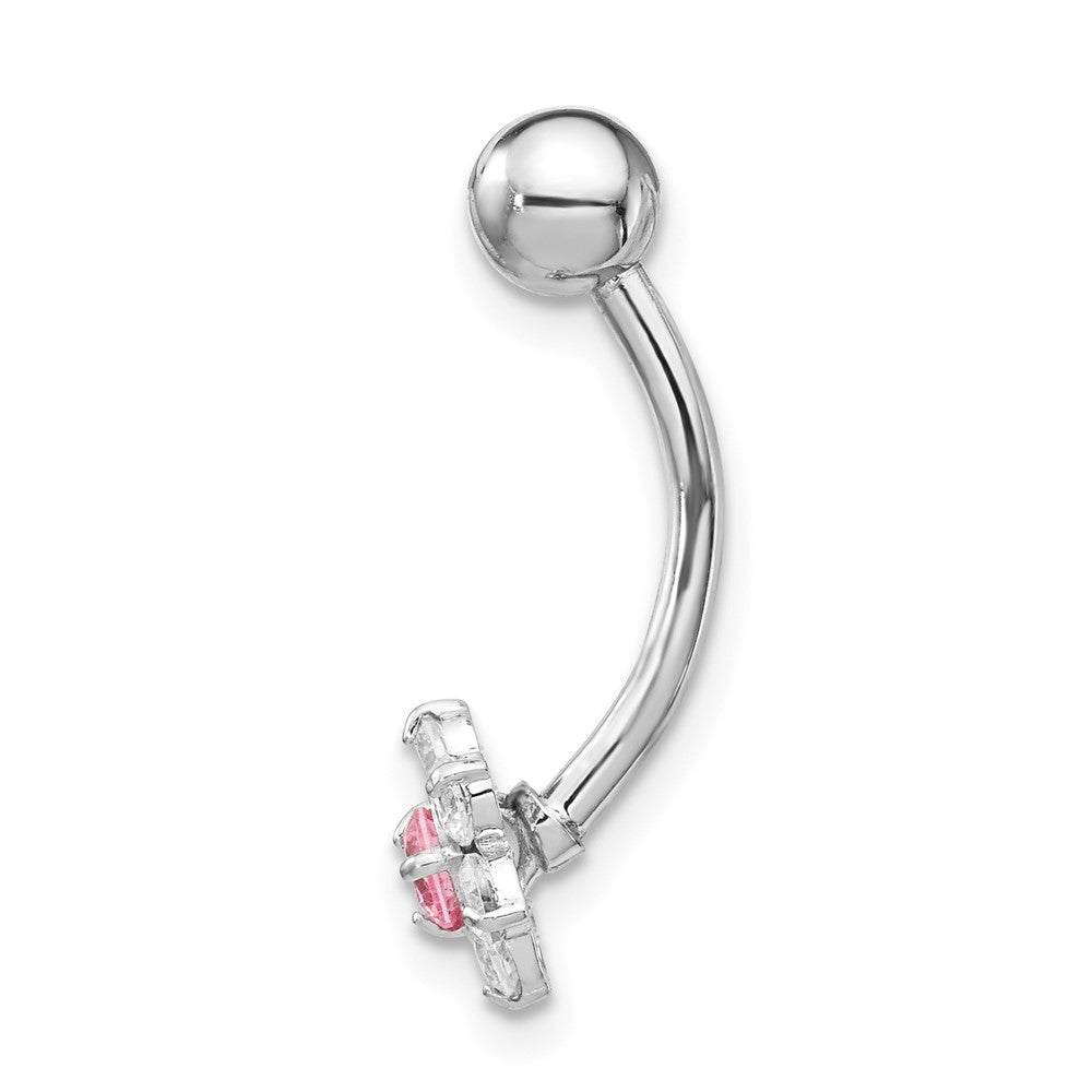10K Weißgold mit Zirkonia Blume Rosa Mittig Belly Hängend