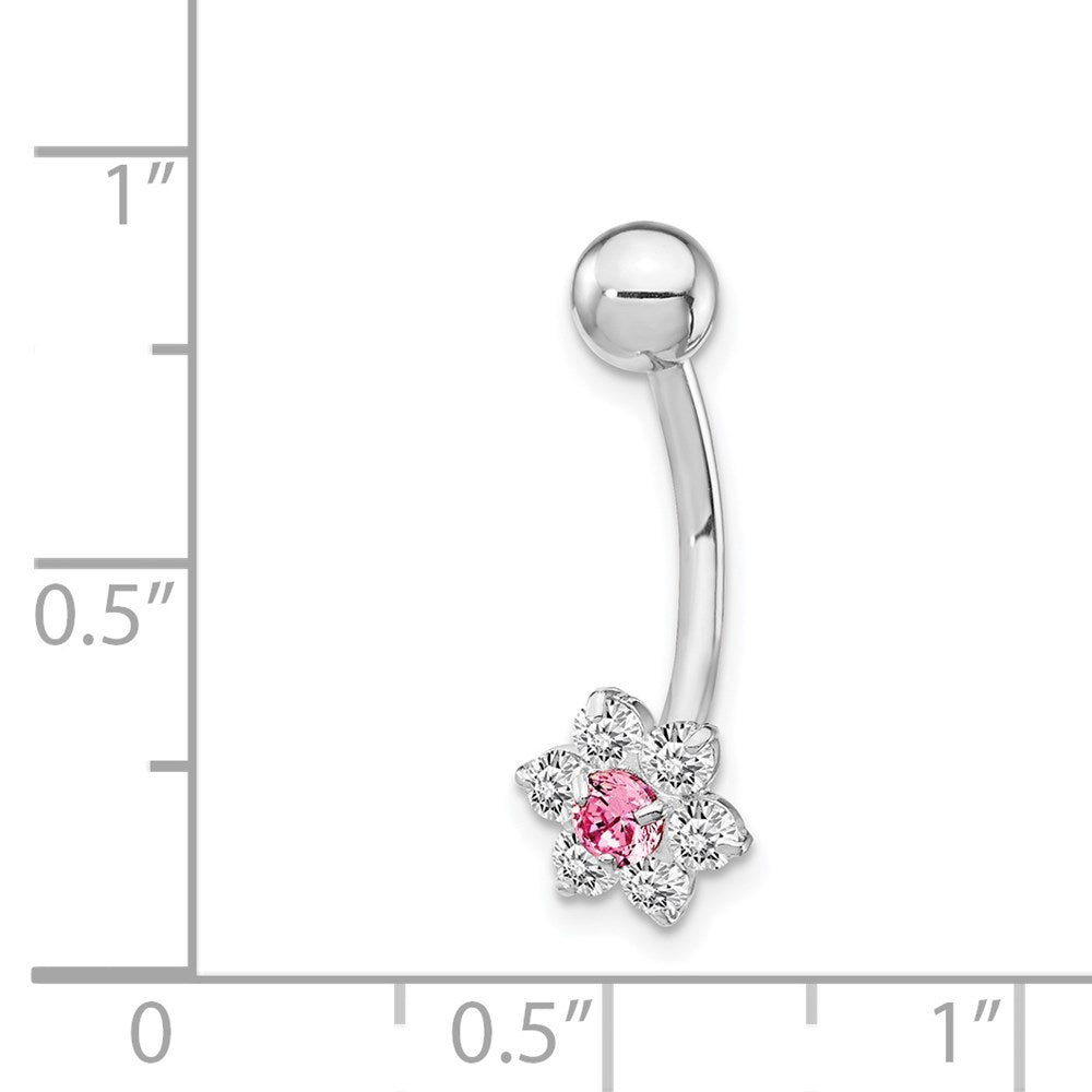 10K Weißgold mit Zirkonia Blume Rosa Mittig Belly Hängend