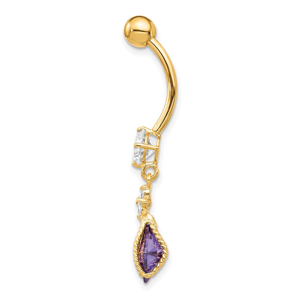 10K Gelbgold Quadratisch Amethyst Zirkonia Belly Hängend