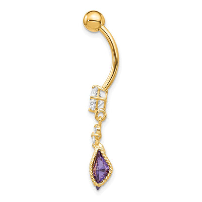 10K Gelbgold Quadratisch Amethyst Zirkonia Belly Hängend