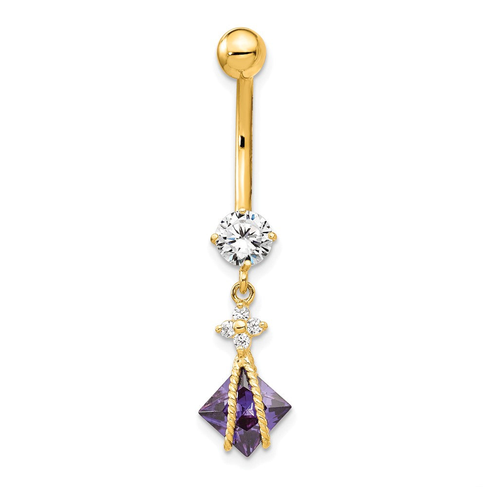 10K Gelbgold Quadratisch Amethyst Zirkonia Belly Hängend