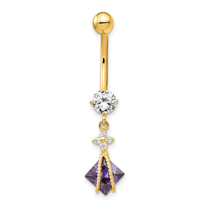 10K Gelbgold Quadratisch Amethyst Zirkonia Belly Hängend