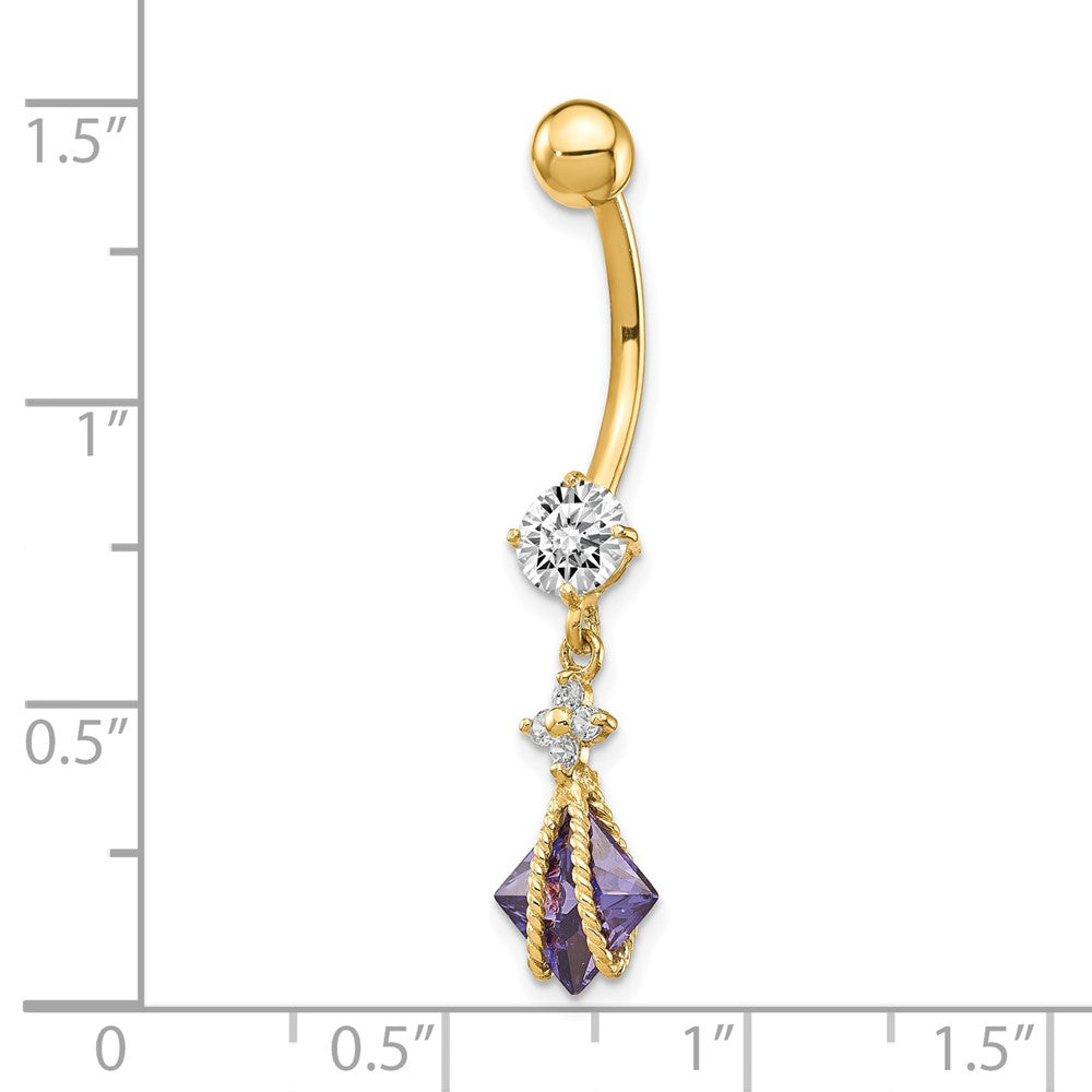 10K Gelbgold Quadratisch Amethyst Zirkonia Belly Hängend