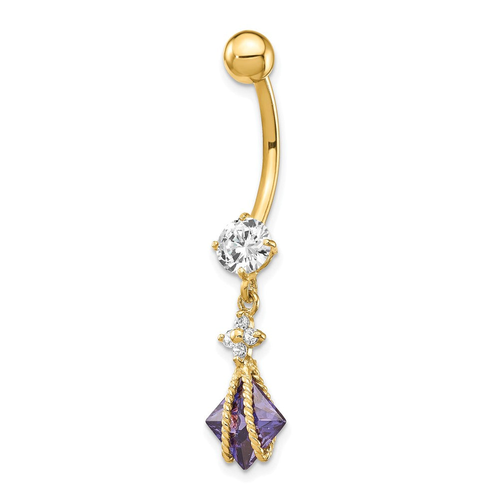 10K Gelbgold Quadratisch Amethyst Zirkonia Belly Hängend