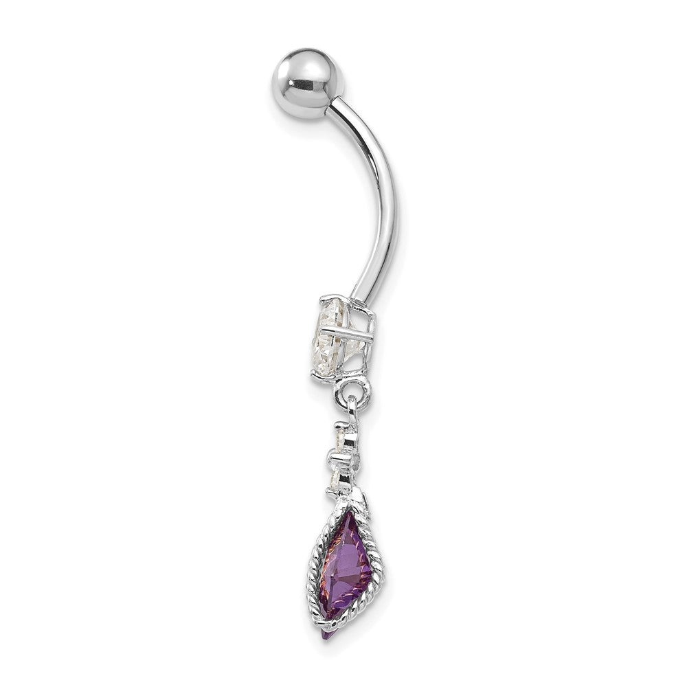 10K Weißgold Quadratisch Amethyst Zirkonia Belly Hängend