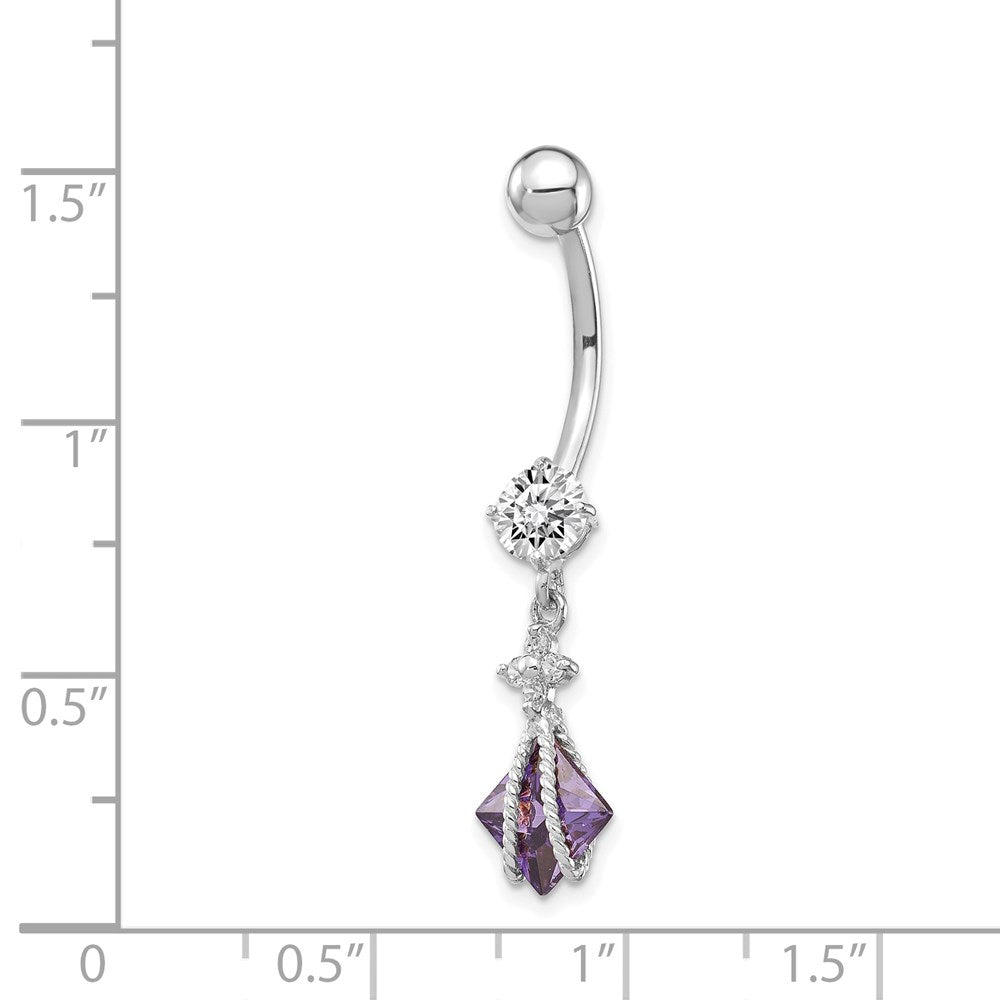 10K Weißgold Quadratisch Amethyst Zirkonia Belly Hängend